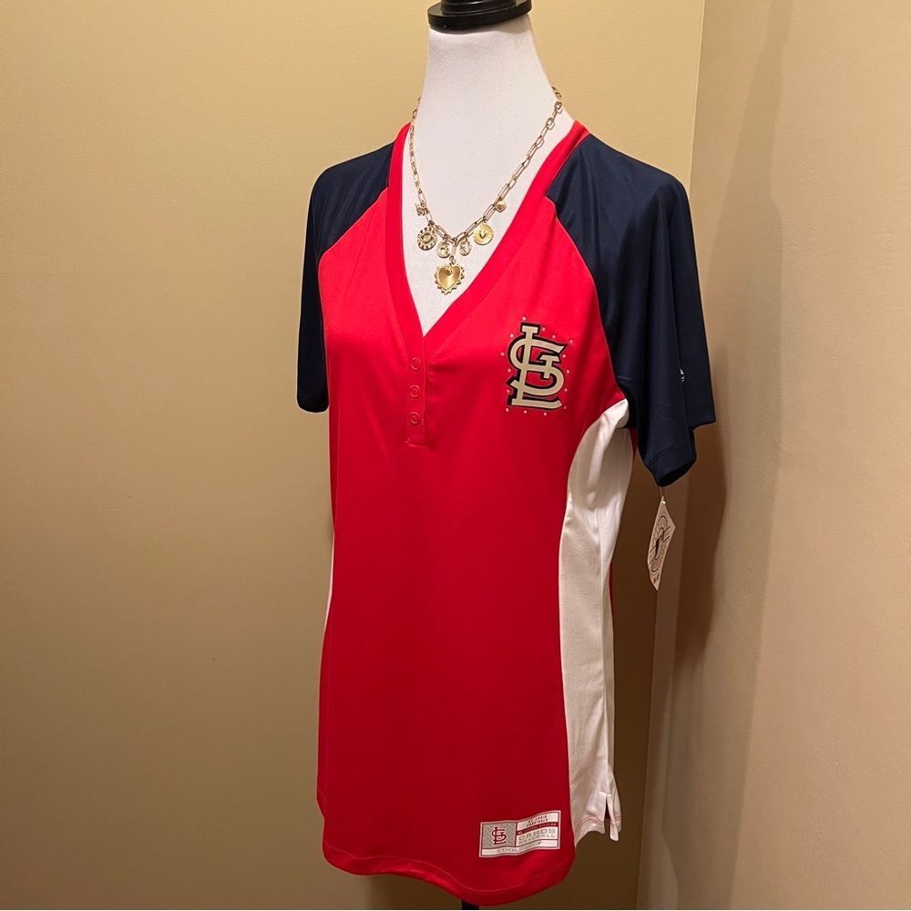 Majestic St. Louis Cardinals Red Navy White Jersey Top - Picture 2 of 11